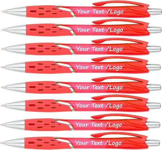 SyPen Personalized Ballpoint Pens With your Custom Logo or Text-300 Pack Bulk-for Businesses, Parties, and Events, Custom Printed, Vivid Colored Translucent Barrel, Click Pens, Black Ink, Red Pens