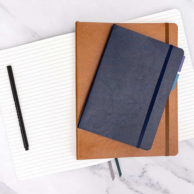 PAPERAGE 2-Pack Softcover Lined Journal Notebook (Blush & Burgundy), 176 Pages, Large B5 College Ruled Notebook, 7.6 inches x 10 inches - 100 GSM Thick Premium Paper, Soft Vegan Leather Journal for Home, Work & School