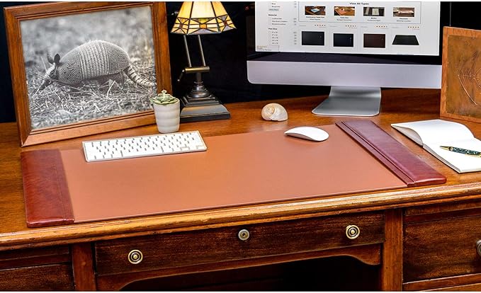 DACASSO Leather Desk Pad with Side Rails - Luxury Leather Desk Blotter for Writing - Executive Desk Surface Protector - (Mocha, 34 x 20)