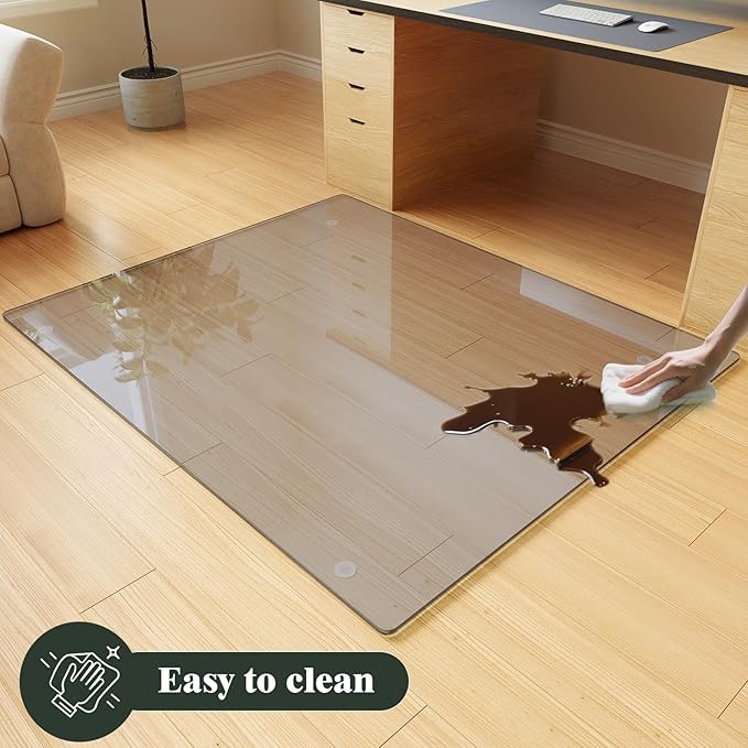 Koonmi Tempered Glass Chair Mat for Hardwood Floors & Carpets, 46" x 55“ Grey Heavy Duty Office Floor Protector, Scratch & Dust Concealing, Noise-Free for Home Office Desk