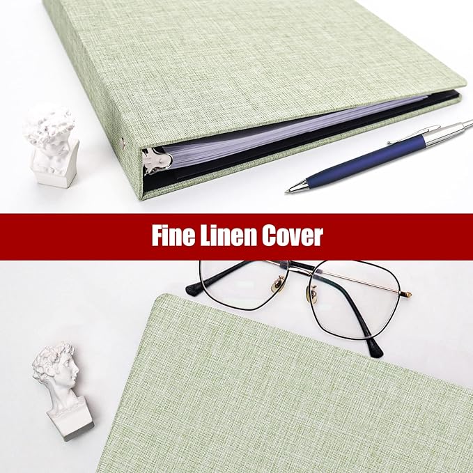 Vienrose 3 Ring Binder 1 Inch Round Rings with Linen Fabric Cover, Fits 8.5 x 11 Inch Paper, Durable Organizer for School, Office, Home, Recipes, LightGreen