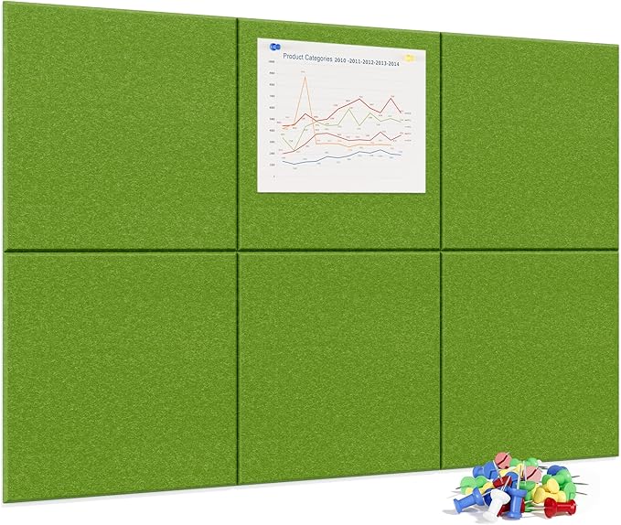 Neatsure Large Cork Board for Wall, 36" x 24" Bulletin Board with Pushpins, 6 Panels Felt Tiles Tack Push Pin Board for Office, Forest Green
