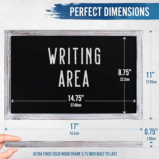 HBCY Creations 11" x 17" Whitewash Solid Wood Frame Wall Chalkboard, Magnetic Surface, Home Décor, Restaurant & Café Menus, Blackboard, Includes Chalk, Eraser & Hanging Hardware