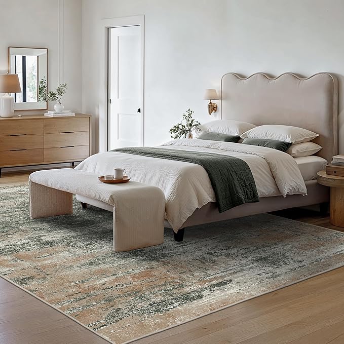 GENIMO 6x9 Area Rug-Washable, Lightweight Foldable Low Pile Carpet with Rubber Backing, Modern Pet Friendly Decorative Rug for Living Room, Bedroom, Playroom, Gray Mist