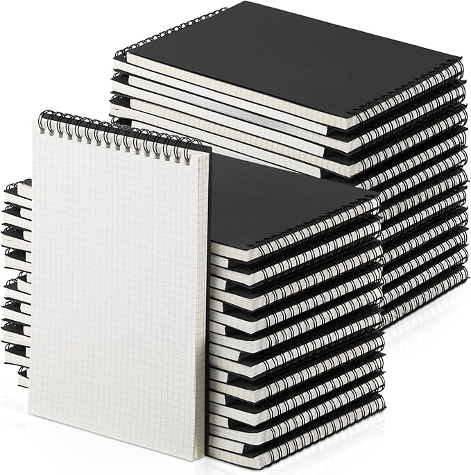 Engrowtic 48 Pack Graph Paper Spiral Notepad A5 Top Wirebound Notepad Grid Notebook Steno Pads Memo Notebook Grid Paper 140 Pages for Writing Sketching Drawing Office Supplies (Black)