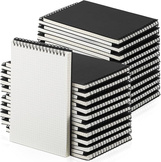 Engrowtic 48 Pack Graph Paper Spiral Notepad A5 Top Wirebound Notepad Grid Notebook Steno Pads Memo Notebook Grid Paper 140 Pages for Writing Sketching Drawing Office Supplies (Black)