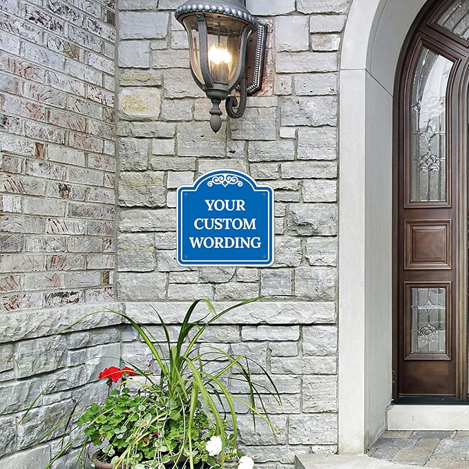 Custom Decorative Sign, Personalized Metal Sign for Business, Driveway, Home, Airbnb, Office Door Plaque, Blue Background, 12x12 Inches, ACM, Fade Resistant, Made in USA