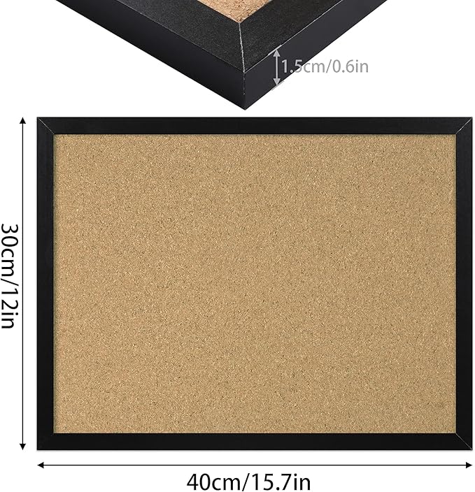 FEBSNOW Cork Board Bulletin Board 15.7 x 12 Inches with Rectangle Black Frame Hanging Pin for Office Home Message Board or Vision Board Decoration