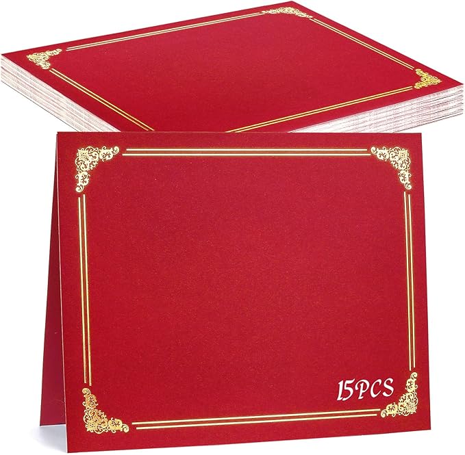 gisgfim 15Pcs Certificate Holders Diploma Covers Single Sided Gold Foil Border Award Certificate Covers for Letter Size 8.5x11 Certificates Cardstock Document Papers Storage Organizer (Bright red)