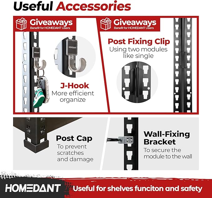 HOMEDANT 5 Tier Storage Shelves Adjustable Laminated Boltless Garage Metal Shelving Unit Heavy Duty Utility Rack Shelf Warehouse Pantry Closet Kitchen (2, (L) 48.1" W, Black)