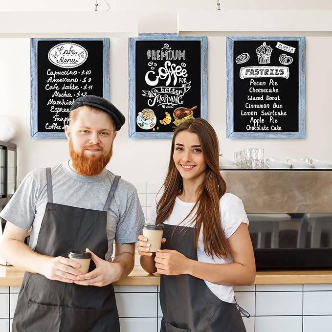HBCY Creations 18" x 24" Rustic Blue Solid Wood Frame Wall Chalkboard, Magnetic Surface, Home Décor, Restaurant & Café Menus, Blackboard, Includes Chalk, Eraser & Hanging Hardware