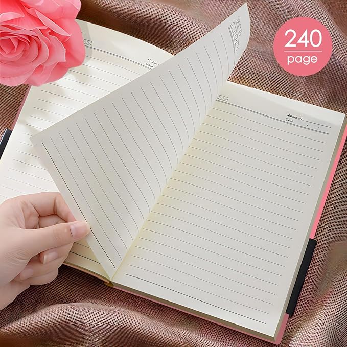 ipoul Soft Cover Journal, Rose Gifts for Women, Lined Journal Notebook, Wide Ruled Notebook, A5 Notebook 6"x8", PU Leather Softcover Notebook, Pink