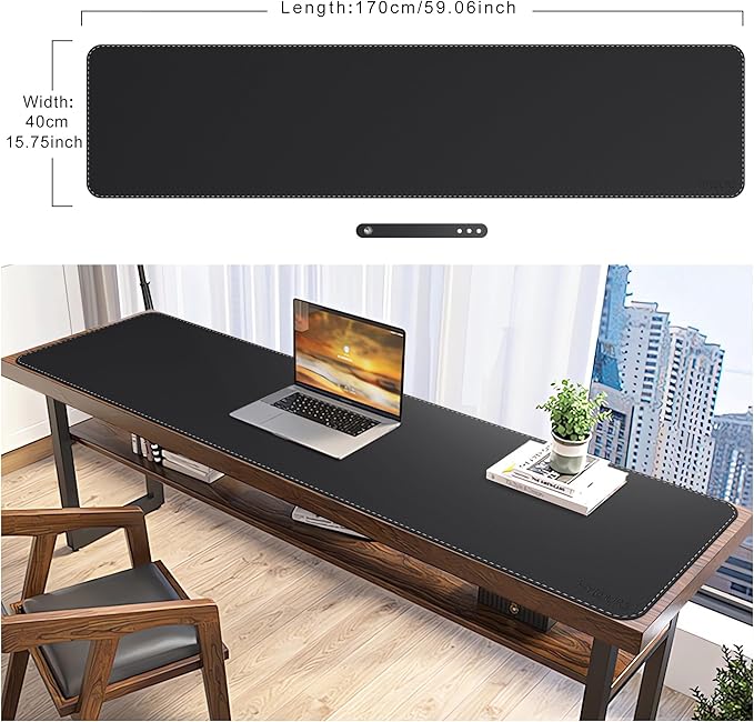 Mydours PU Leather Desk Pad, Ultra Large 67"x15.7" Desk Mat Desktop Protector Waterproof Mouse Pad Blotter Easy Clean with Suede Base, for Office Home Decor Keyboard and Mouse (Black)