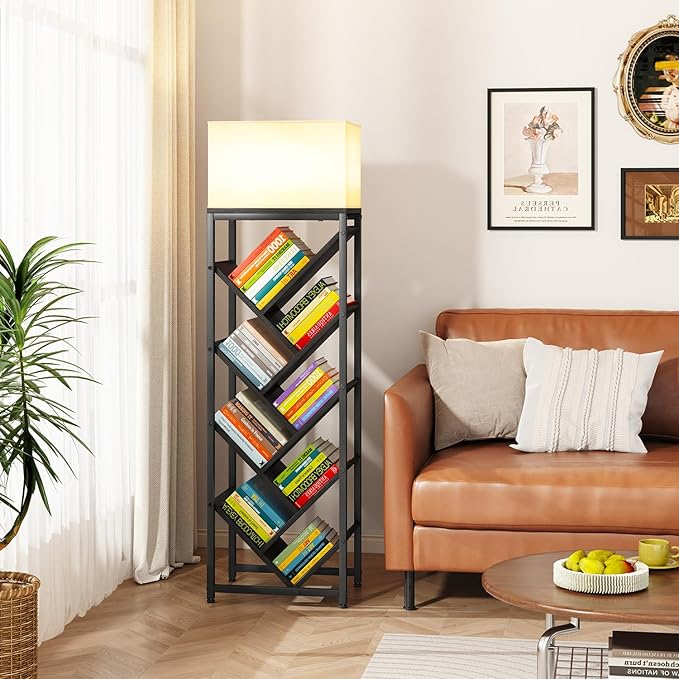 IBUYKE 9 Tier Tree Bookshelf, Floor Standing Wood Bookshelf for Narrow Space, Storage Organizer Bookcase for Books/CDs/Movies, Small Corner Bookcase for Bedroom Living Room,Black,TBC002B