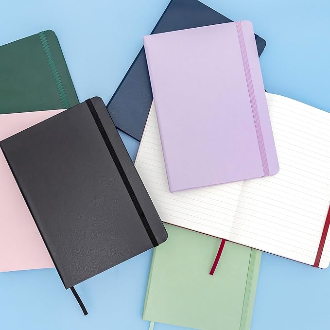 PAPERAGE Lined Journal Notebook, 10 Pack, (Bright Rainbow), 160 Pages, Medium 5.6 in x 8 in - 100 GSM Thick Paper – Hardcover Journaling Notebook for Work, School & Note Taking