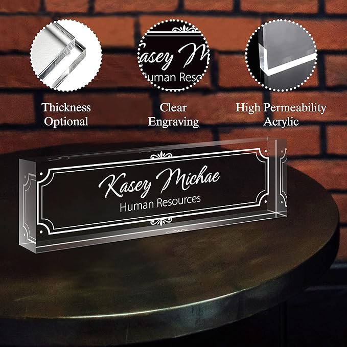 SalaGraphics Custom Engraved Acrylic Name Plates for Desks, Office Desk Plate Personalized, Decor Nameplate, Nurse Manager Employee Teacher Appreciation Gifts, Accessories (Flowers G)