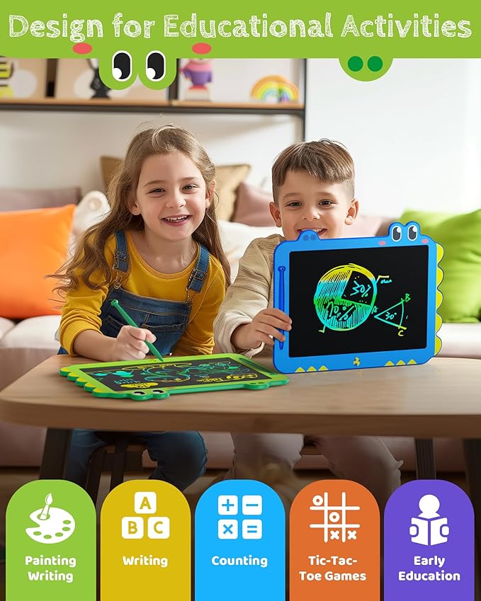 Kikapabi LCD Writing Tablet for Kids, 12 inch Dinosaur Doodle Board Toys Gifts for Boys Girls Age 3 4 5 6 7 Year Old, Mess-Free Drawing Pad Portable Learning Travel Toy Birthday Christmas Gift Green