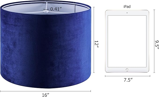 GO&SO Large Drum Lamp Shades Set of 2 Blue Velvet Lampshade 16"Top×16"Bottom×12"High(Spider) Modern Lamp Shades for Table Lamp & Bedside Lamps Replacement in Hand Crafted-Art Decor
