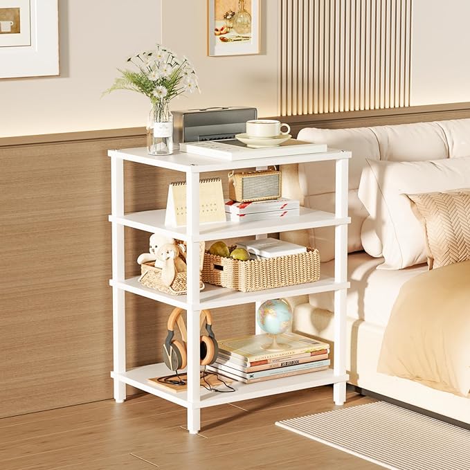 LELELINKY 4-Tier AV Media Player Stand, Stereo Stand, Modern Audio Shelf,Wooden TV Stand,Multifunctional Media Console Shelf, Suitable for Home, Conference Room, White