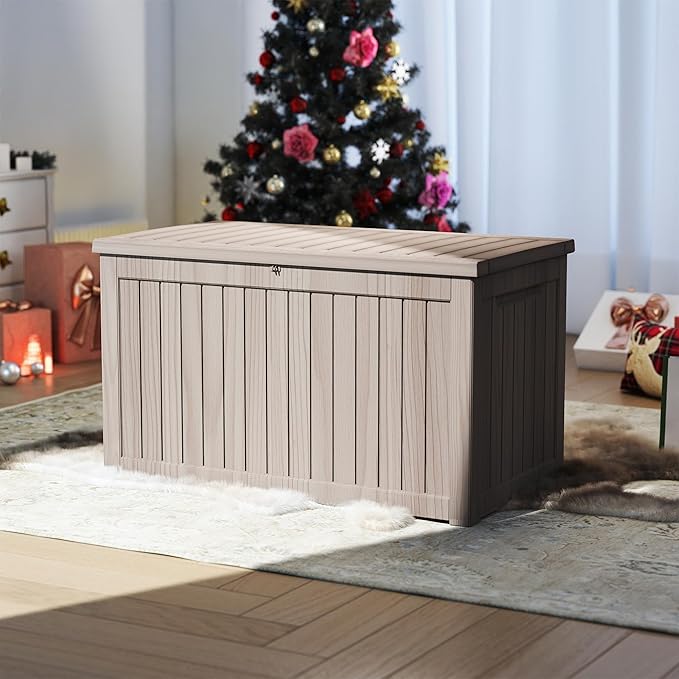 Yardgrace 270 Gallon Outdoor Storage Box Waterproof, Resin Deck Boxes with Lockable Lid & UV-Resistant for Patio, Pool, Garden Furniture Cushions & Accessories, Coffee