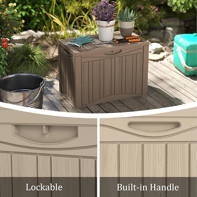 PATIOEASY 45GAL Deck Box -Grey,Lockable Patio Outdoor Storage Box for Furniture,Waterproof,Outdoor Cushions