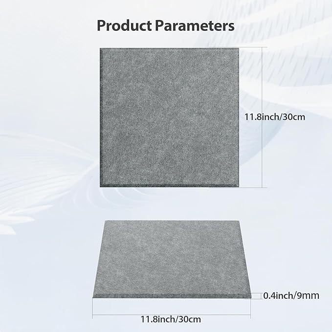 Amantech 12 Pack Acoustic Panels Self Adhesive Sound Proof Foam, High Density Sound Acoustic Panel, 12X12X0.4 Inch Square Panels in Home, Office, Reccording Room, Studio,and more(Moonlight Grey)