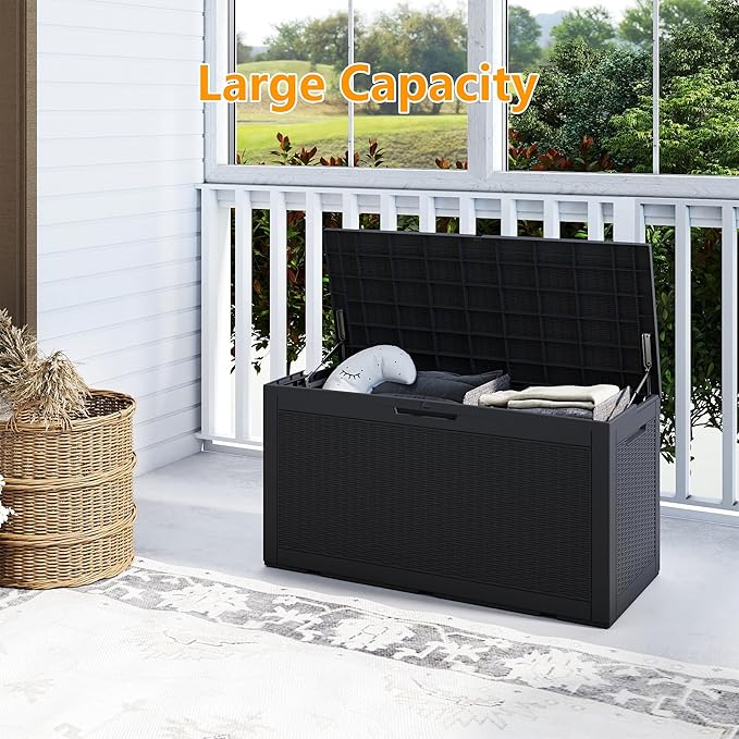 Yardgrace 100 Gallon Outdoor Storage Box Waterproof, Resin Deck Boxes with Lockable Lid & UV-Resistant for Patio, Pool, Garden Furniture Cushions & Accessories, Black