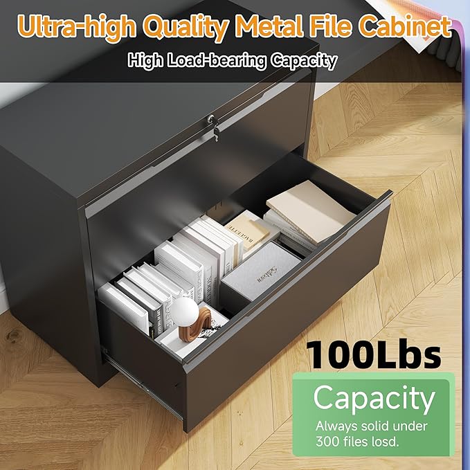LONGLINK 2 Drawer Lateral File Cabinets with Lock,Metal Filing Cabinet for Home Office,Wide Office Storage Cabinet with Hanging Bars for A4 Legal/Letter Size(Easy Assembly)