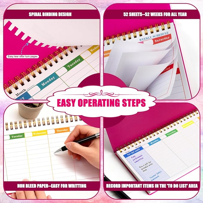 MOSA BEAR Undated Weekly Planner, 60-Week Horizontal Layout Desk Planner Daily To-Do List Pad for Office, Home & School Professionals & Students, Rose Red(5.4" x 12")