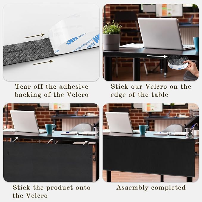 EcoBrisa 48" Under Desk Privacy Panel Self-Adhesive Modesty Panel Stand Up Desk Modesty Panel for Home Office or Standing Workstation, Black