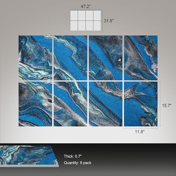 UMIACOUSTICS 8 Pcs 0.7Inch Thick Art Acoustic Panels, Total 47.2” x 31.5” Decorative Sound Absorbing Art Panels, Acoustical Wall Panels for Home, Office, Hotel, Dark Night Blue