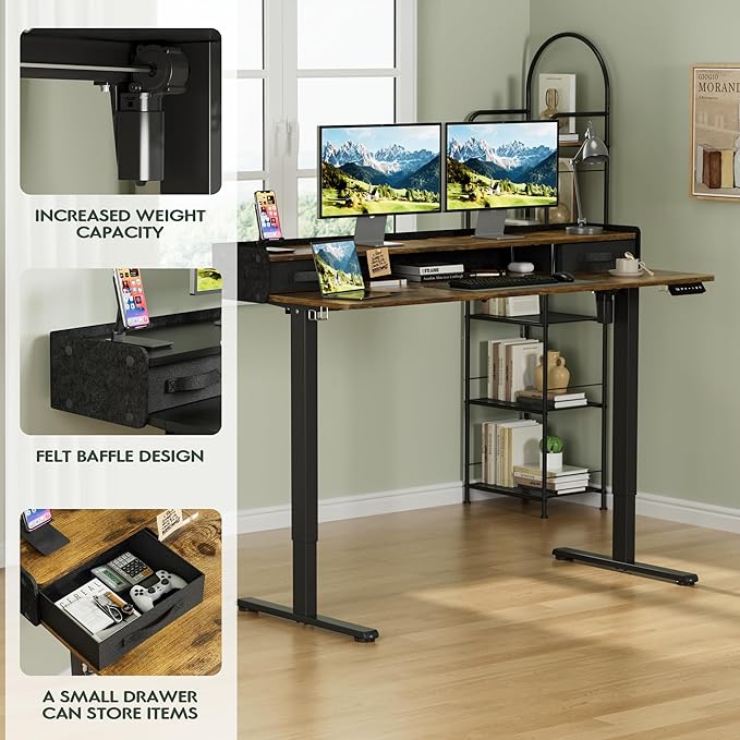 Homall Electric Standing Desk with 2 Drawers, Adjustable Height Computer Desk with Storage Sit Stand Table with Storage Shelf and Splice Board Quick Install for Home Office (Rustic Brown, 55 Inch)