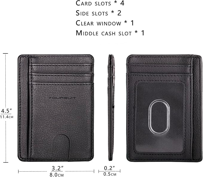 TOURSUIT Travel Minimalist Slim Front Pocket Wallet for Men Women, RFID Blocking Credit Card Holder Case (Lichee Black)