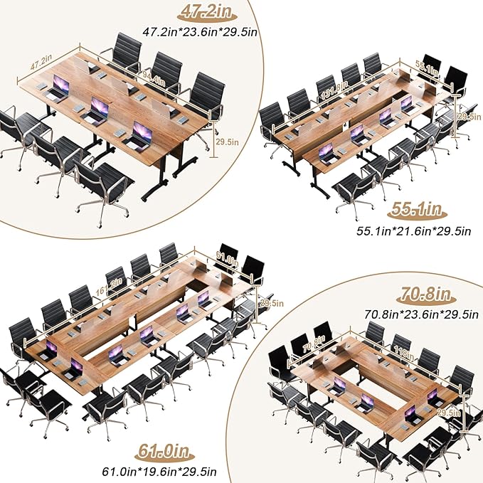 Conference Table Flip Top Mobile Conference Room Tables,Folding Conference Table with Wheels,Large Meeting Training Seminar Table Saving Space for Office Classroom(4B,47.2'')