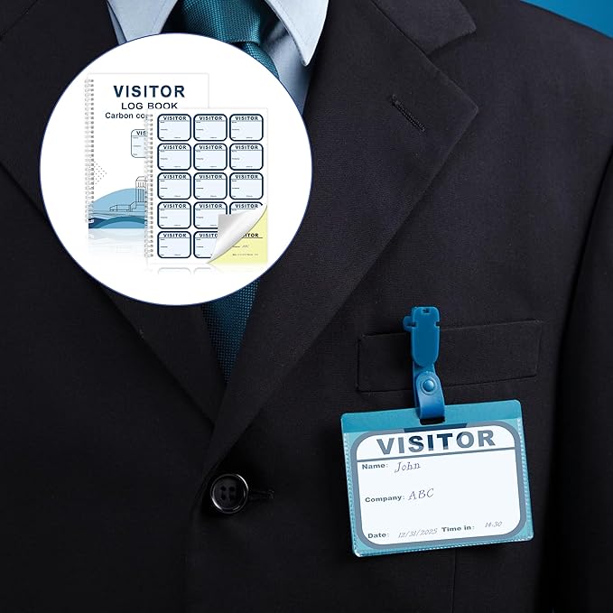 1 Pack of Visitor Badges Log with Carbon Copy Protecting Privacy Pages Visitor Stickers 8.5x11 Inch Visitor Log Book School Church Business Pass Guest Register Book - 225 Badges 30 Memo Pages (1)