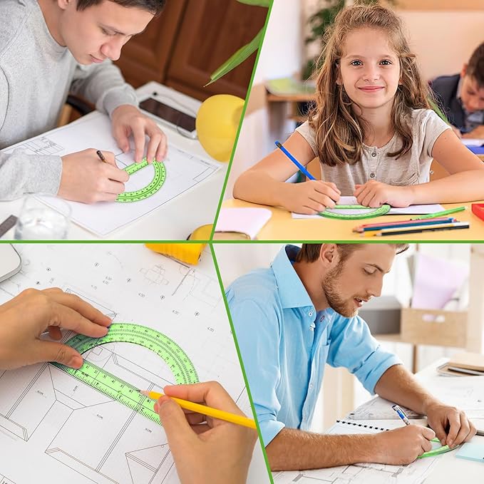 Hoiny 10 Pack Clear Protractor, 6 Inch Plastic Protractors, 180 Degrees Accurate Math Geometry Tools for School, Office, Classroom (Green)
