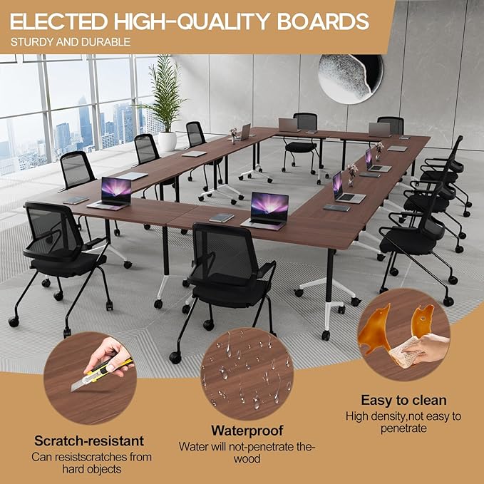 Folding Conference Table 4ft 5ft, Foldable Office Meeting Desk for 6 People, Multiple Sizes Colors Mobile Conference Room Table for Training Room School Business Furniture (6, Walnut, 63in)