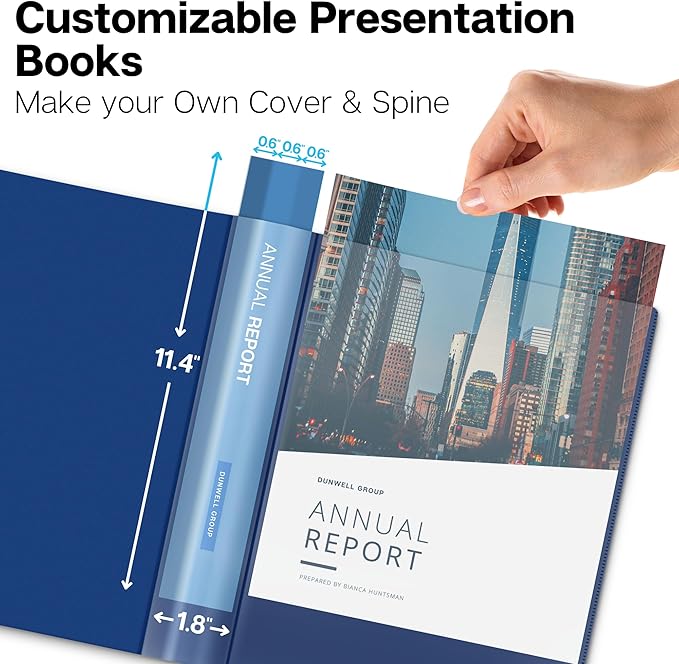Dunwell Presentation Binder 24-Pocket, Displays 48 Pages, 8.5x11 Portfolio Binder with Plastic Sleeves, Storage and Organizer for Documents, Certificates, Projects, Photos (3 Pack, Blue)