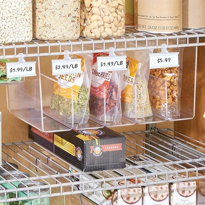 Plastic Wire Shelf Label Holder, Reusable Shelf Tags for Pantry Retail Store, Supermarket UPC Price Card & Ticket Display, Strong & Easy Clip Design Tight Snap Lock Closure. 1-1/4" H X 3" W (25)