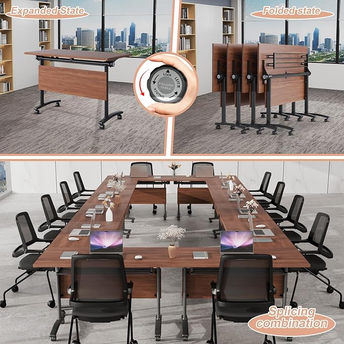 Conference Table Flip Top Mobile Conference Room Tables,Folding Conference Table with Wheels,Large Meeting Training Seminar Table Saving Space for Office Classroom(2D,47.2'')