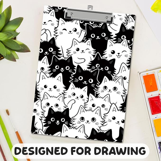 APIILVPQ Cat Clipboard, Cute Clipboards with Low Profile Clip for Office School Use, Cat Lover Gifts Wooden Clip Boards for Nurses Teachers Students - B09