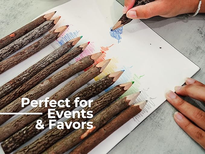 BSIRI Bark 7 Inch Colors Pencils Set Assorted-Stick Twig of Wood Pencils Outdoor Colored Wooden Pencil Tree for Child Camping Decorations Color Wood, Color Pencils for Adult Wedding Decorations