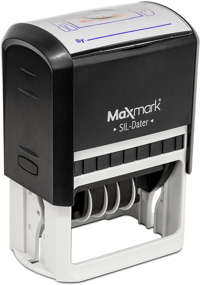 MaxMark Large Self-Inking Rubber Date Office Stamp with E-Mailed Phrase & Date - Black Ink, 12-Year Band - Style 5
