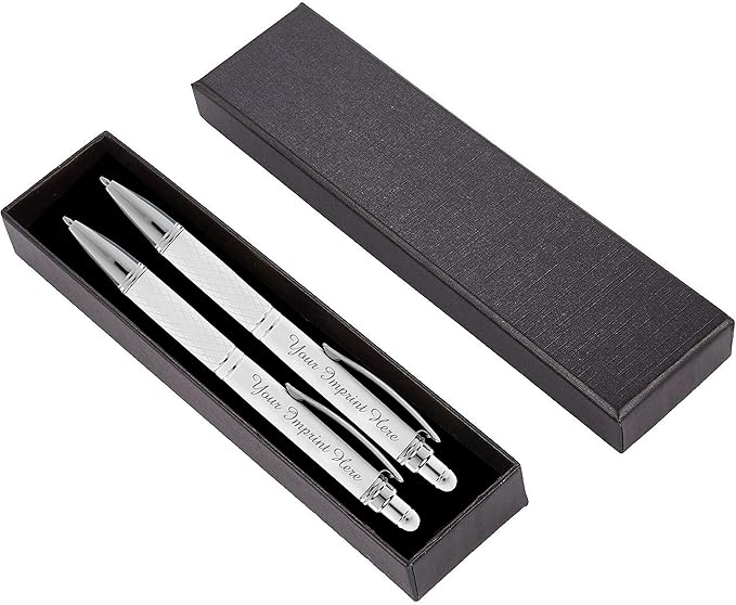 ExpressDesigns™ - Personalized Pens Gift Set - 2 Pack of Soft Touch Metal Pens w/gift box - Luxury Ballpoint Pen Custom Engraved with Name or Message (White)