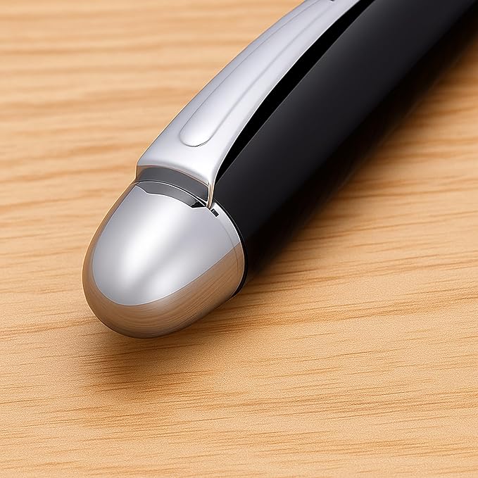 Webson Gill The Boss' Black Luxury Executive Fountain Pen, Polished Lacquer & Chrome, Medium Nib, Smudge Free No Bleed, Use Any Fountain Ink with Included Converter, Fits Cartridges (sold separately)