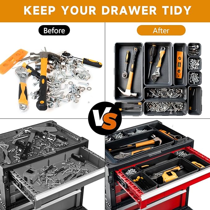 [60 PCS Upgraded] FLYVOLE Tool Box Organizer Tray, Toolbox Desk Drawer Organizer, Tool Box Tray, Toolbox Organization Storage for Rolling Tool Chest (60 PCS)