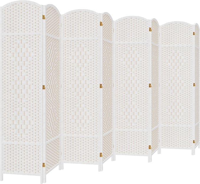 DURASPACE 8 Panel Room Divider, 6ft Tall Folding Privacy Screen, 19.5" Wide Panels, 360°Rotation, Hand-Woven Freestanding Wood Partition for Room Separation