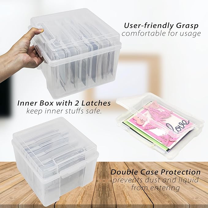 Find Scrapblooms 5×7 Photo Storage Box,Plastic photo keeper With 6 inner 5×7inch photo cases,Card Organzier Craft Storage box for pictures,stamps,seeds (Clear)