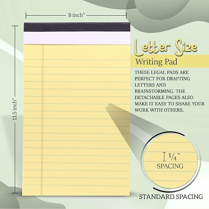 Emraw Jr. Legal pad, Small Note Pads Legal Ruled Writing Pad. Perforated Edge. 5" X 8" Canary Yellow, Universal, 50 sheets per Pad (Pack of 12)