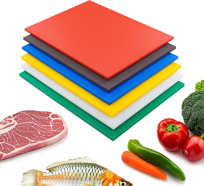 CLIVIA Commercial Grade Cutting Board for Kitchens,Plastic Chopping Board, 20 x 15 x 1/2 Inch, Multi-Color 6 of Pack Set,NSF Certified,for Vegetable Meat or Cheese